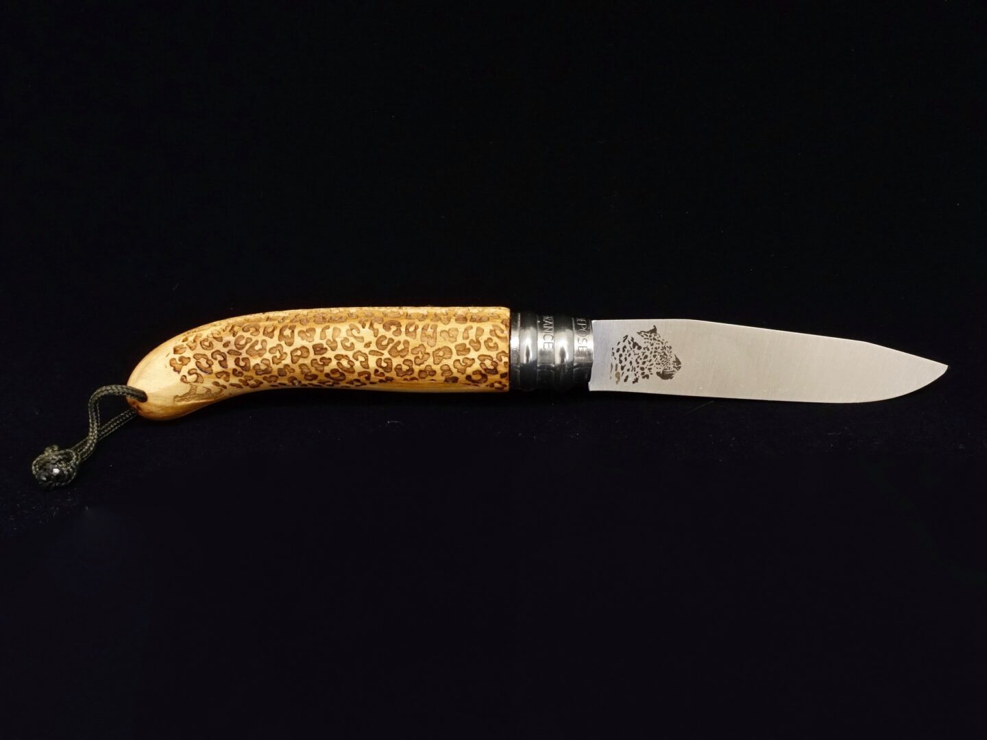 Couteau verdier Léopard en bois d'olivier